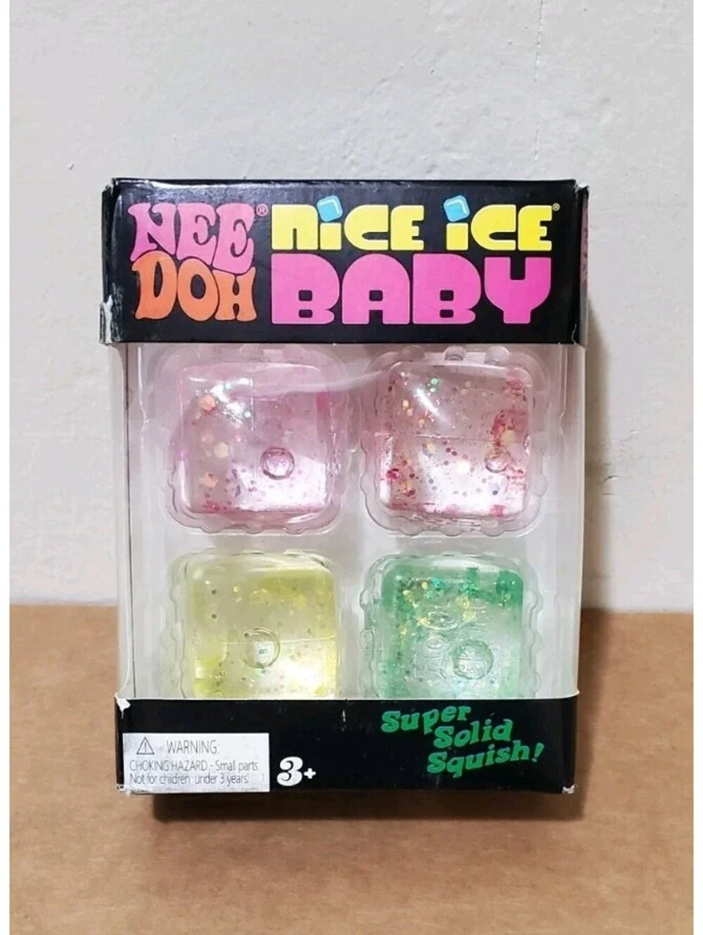 NeeDoh Nice Ice Doh Baby Super Solid Squish 4-Pack Schylling Glitter Cubes Tikto
